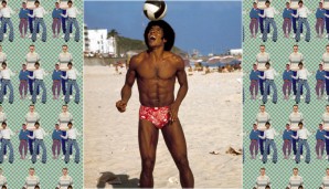 Last but not least Brasiliens Legende der 70er Jahre. Wer so aussieht wie Jairzinho, kann auch mal nichts anziehen oder auch eine komische Badehose