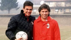 Was für ein Duo. Paolo Maldini und Ancelotti hatten gut lachen