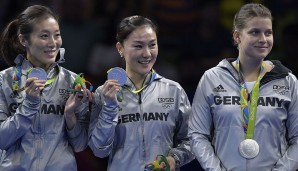 Silber im Tischtennis: Han Ying, Xiaona Shan und Petrissa Solja, Teamwettbewerb