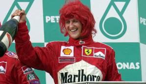 Platz 2, Michael Schumacher (91 Siege in 307 Rennen): Mit sieben WM-Titeln und 91 GP-Siegen stellte Schumi zwei für unerreichbar gehaltene Bestmarken auf. Eine ist schon gefallen, die zweite droht ihm ebenfalls entrissen zu werden.