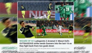 Der "Wizard of Oz": Mesut Özil hatte mit seiner Weltklasse-Vorstellung großen Anteil daran, dass Arsenal ein 0:2 gegen Rasgrad noch drehte. Entsprechend feiert ihn die Sun