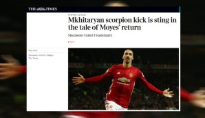 "Mkhitaryans Skorpion-Kick verpasst dem Märchen um die Moyes-Rückkehr einen Stich" - die Times thematisiert den Treffer des Armeniers, garniert mit einer feinen Text-Bild-Schere