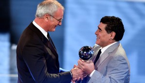 Ihr Pendant bei den Männern war Claudio Ranieri. Der Italiener, vergangenes Jahr Überraschungsmeister in England mit Leicester, bekam den Award von Legende Maradona überreicht