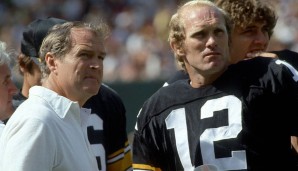 Pittsburgh Steelers (1972-79) - 4 Titel: Der berühmte Steel Curtain unter Head Coach Chuck Noll (l.) war in den 70ern kaum zu überwinden. QB Terry Bradshaw war der erste mit vier Ringen