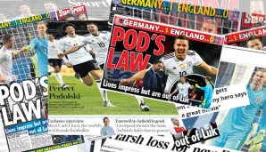 Die englische Presse feiert Lukas Podolski nach seinem Abschiedsspiel, bezeichnet ihn als Gladiator und Helden - und deutlich die Glücklosigkeit der Three Lions mit einem kreativen Wortspiel um