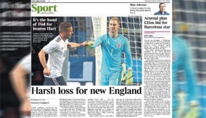Die Times zeigt, wie sich Poldi und der geschlagene Hart die Faust geben und spricht von einer bitteren Niederlage für das neue England