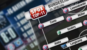 Das ist sie, die SPOX-Top-11 des 22. Spieltags. Sechs Spieler vom FC Bayern München, zwei Bremer und je ein Vertreter aus Berlin, Mainz und Dortmund sind nominiert