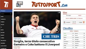Auch in Italien haben die Kollegen mitbekommen, dass Coke und Gameiro Liverpool geschlagen haben. Der "dritte Titel in Folge" steht aber im Vordergrund