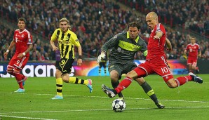 25.5.2013: Im ersten rein deutschen Champions-League-Finale bereitet BVB-Schreck Arjen Robben das zwischenzeitliche 1:0 vor - und trifft in der 89. Minute mitten ins BVB-Herz