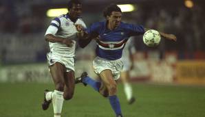 Den größten Vereinserfolg der Geschichte feierte Sampdoria im Jahr 1991: Roberto Mancini (r.) und Co sicherten sich vor dem AC Milan den Scudetto und scheiterten ein Jahr darauf im Europapokal der Landesmeister gegen den FC Barcelona im Finale (0:1).