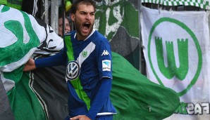14.02.15: Bas Dost (VfL Wolfsburg) gegen Bayer 04 Leverkusen