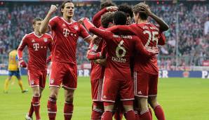 Platz 1: FC Bayern München - 782 Punkte (244 Siege, 50 Unentschieden, 38 Niederlagen, Torverhältnis 831:246) in zehn Saisons.
