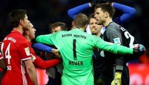 Bei Hertha gegen Bayern kam es spät zu einer Rudelbildung