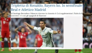 Bei "La Stampa" ist jemand traurig, dass das gute alte Telegramm aus der Mode ist: "Dreierpack Ronaldo - STOP - Bayern k.o. - STOP - Real und Atletico Madrid im Halbfinale"