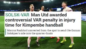 The Sun (England): "Solsk-VAR! Manchester United bekommt in der Nachspielzeit einen umstrittenen Elfmeter nach Videobeweis zugesprochen."