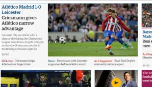 Die englischen Kollegen vom "Guardian" dagegen sind ganz sachlich: Antoine Griezmann gebe Atletico gegen Leicester nur einen "kleinen Vorteil"