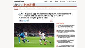 THE TELEGRAPH: Der Telegraph beschreibt den jubelnden Jürgen Klopp und freut sich über vier englische Teams, die es ins Champions-League-Viertelfinale geschafft haben.