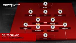 Möglich wäre auch eine Variante mit Müller in der Spitze. Brandt würde eine Chancen von Beginn an bekommen. Denkbar im Übrigen auch, dass Gündogan neben Kroos starten darf.