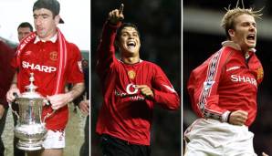 Sie alle haben sich bei Manchester United ein Denkmal erschaffen: Eric Cantona, Cristiano Ronaldo und David Beckham.