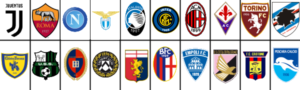 Die Wappen der Serie A in Reihenfolge des 27. Spieltags