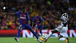 Ousmane Dembele holt gegen Juventus Turin zum Schuss aus