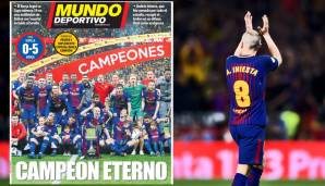 El Mundo Deportivo spricht vom "ewigen Champion" - und meint wohl sowohl Barca als auch Iniesta. Immerhin gewann Barca ja die Copa zum 30. Mal und in unnachahmlicher Weise.
