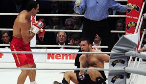20. Juni 2009, IBF-, IBO- und WBO-Titel: Sieg gegen Ruslan Chagaev durch RTD