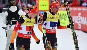 Eric Frenzel und Johannes Rydzek gewannen mit dem deutschen Team das Springen