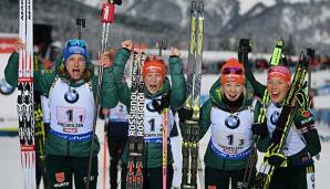 Die deutsche Biathlon-Staffel gewann in Hochfilzen