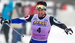 Jason Lamy-Chappuis beim Zieleinlauf der Nordischen Kombination