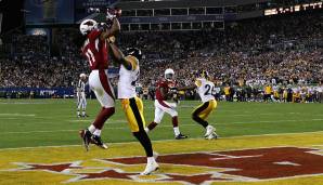 Super Bowl, 2009 - Pittsburgh Steelers vs. Arizona Cardinals 27:23: Arizona geht 2:47 Minuten vor dem Ende durch einen TD von Larry Fitzgerald in Führung. Pittsburgh braucht einen Touchdown zum Sieg. Santonio Holmes sollte zum Matchwinner avancieren.