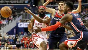 Platz 1: James Harden (Houston Rockets): 11 Turnover bei den Washington Wizards am 26. November 2018.