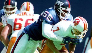 Lawrence Taylor (M.) sorgte von 1981 bis 1993 für Angst und Schrecken in der NFL