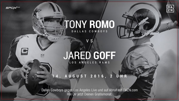 Tony Romo ist der Quarterback der Dallas Cowboys, Jared Goff der der Los Angeles Rams
