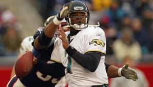 Patriots vs. Jaguars 27:13 (2003): Jacksonvilles Byron Leftwich war der erste Rookie-Quarterback, der das zweifelhafte Vergnügen hatte, in Foxborough gegen Belichick anzutreten. Stat-Line: 40 Pässe, 2 Picks, ein Fumble und eine Pleite.