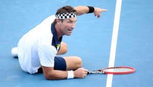 MELBOURNE, AUSTRALIA - JANUARY 23: Pat Cash plays a shot in his legends match with Goran Ivanisevic against Mansour Bahrami and Guy Forget during day six of the 2016 Australian Open at Melbourne Park on January 23, 2016 in Melbourne, Australia. (Ph...