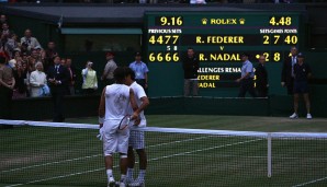 2008 in Wimbledon - Sieger: Nadal (6:4, 6:4, 6:7, 6:7, 9:7)