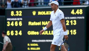WAS FÜR EIN SPIEL! Nach fast fünf Stunden auf Court 1 setzte sich Gilles Muller mit 6:3, 6:4, 3:6, 4:6, 15:13 gegen Rafael Nadal durch und zog ins Viertelfinale von Wimbledon ein. Das verrückteste Spiel in diesem Jahr!