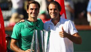 Strahlemänner: Turnierdirektor Tommy Haas mit Indian-Wells-Champion Roger Federer