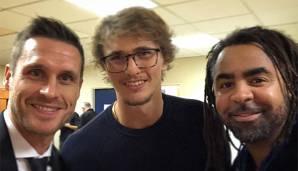 Sebastian Kehl, Alexander Zverev und Patrick Owomoyela freuen sich über den BVB-Sieg