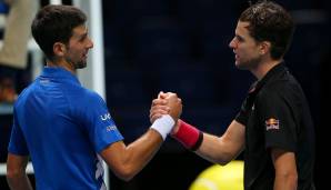 Novak Djokovic gratuliert Dominic Thiem zum Einzug ins Endspiel der ATP Finals in London
