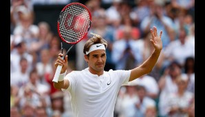 Federers Jubel wirkt schon fast entschuldigend. Dabei darf der Rasenkönig durchaus stolz auf seine Leistung sein
