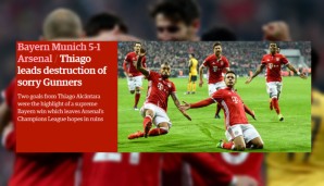 Matchwinner Thiago führt die "Zerstörung" der Gunners an - so analysiert der Guardian Bayerns 5:1-Sieg