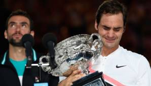 Zum Weinen schön: Roger Federer ist nach seinem 20. Grand-Slam-Triumph hin und weg. In Melbourne heißt der Finalgegner erneut Marin Cilic - King Roger siegt 6:2, 6:7 (5), 6:3, 3:6, 6:1