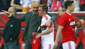 Trainer Pep Guardiola feierte mit dem FC Bayern im dritten Jahr den dritten Meistertitel