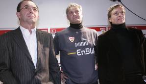 Das Meister-Trio: Armin Veh (Trainer), Horst Heldt (Sportlicher Leiter) und Erwin Staudt (Präsident). Dank eines unvergesslichen Schlussspurts gewinnt der VfB 2007 mit zwei Punkten vor Schalke 04 den fünften Meistertitel der Klub-Geschichte.