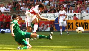 Mario Gomez (VfB Stuttgart) - 4:1 gegen VfL Wolfsburg am 9. Mai 2009: Gegen die Wölfe schraubte Gomez sein Torekonto der Saison auf 23 hoch, hielt den VfB im Meisterrennen - und war nicht mehr zu halten. Im Sommer kauften ihn die Bayern.