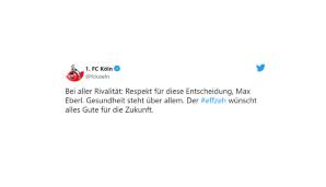 Köln: "Bei aller Rivalität: Respekt für diese Entscheidung, Max Eberl. Gesundheit steht über allem. Der Effzeh wünscht alles Gute für die Zukunft."