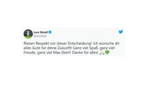 Lars Stindl (Spieler bei Borussia Mönchengladbach): "Riesenrespekt vor dieser Entscheidung! Ich wünsche dir alles Gute für deine Zukunft! Ganz viel Spaß, ganz viel Freude, ganz viel Max Eberl! Danke für alles!"
