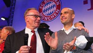 Verbrachten drei erfolgreiche Jahre miteinander: Bayerns Vorstandschef Karl-Heinz Rummenigge und Trainer Pep Guardiola.